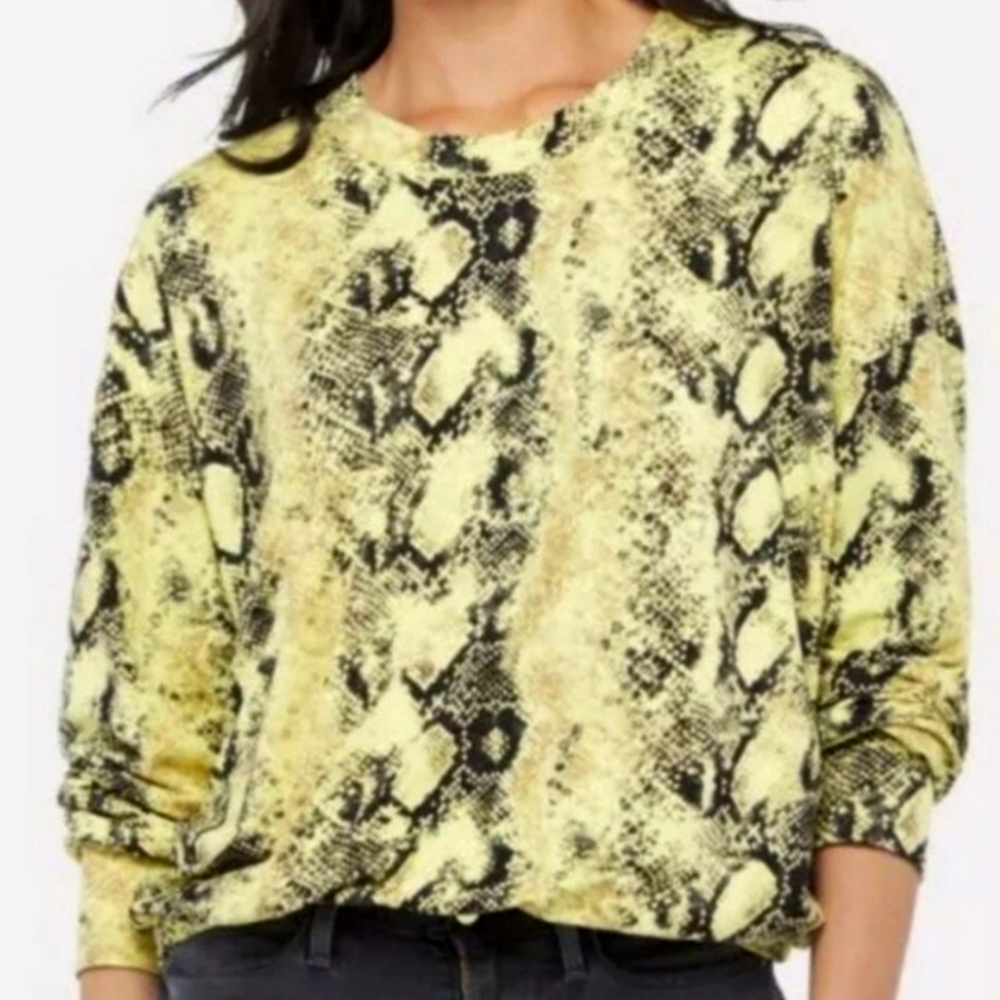 Peyton Jensen Stella Neon Yellow & Black Snake Print Pullover Sweatshirt XS